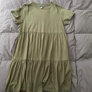 Old Navy Olive Green Tiered Babydoll Dress - Size Medium